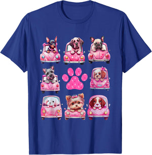 Breast Cancer Puppy Dogs Paw Print Cute Pink October 2024 T-Shirt - T-Shirt | Royal