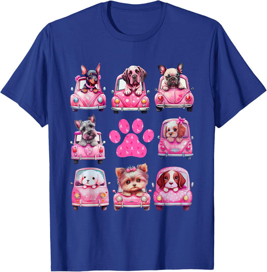 Breast Cancer Puppy Dogs Paw Print Cute Pink October 2024 T-Shirt - T-Shirt | Royal