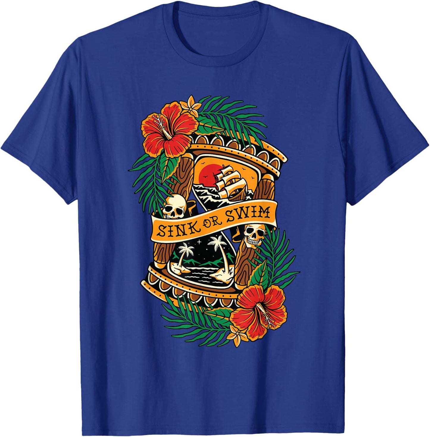 American Traditional Tattoo Old School Flash Skull Hourglass T-Shirt - T-Shirt | Royal