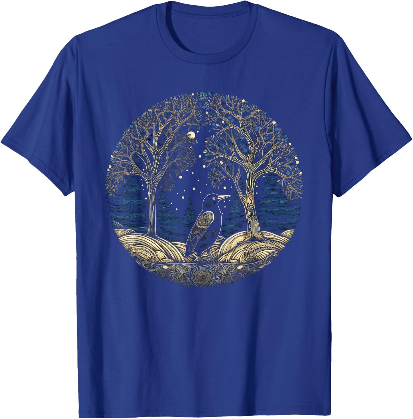 Bird Tree Artwork | Animal Motif Bird T-Shirt - T-Shirt | Royal