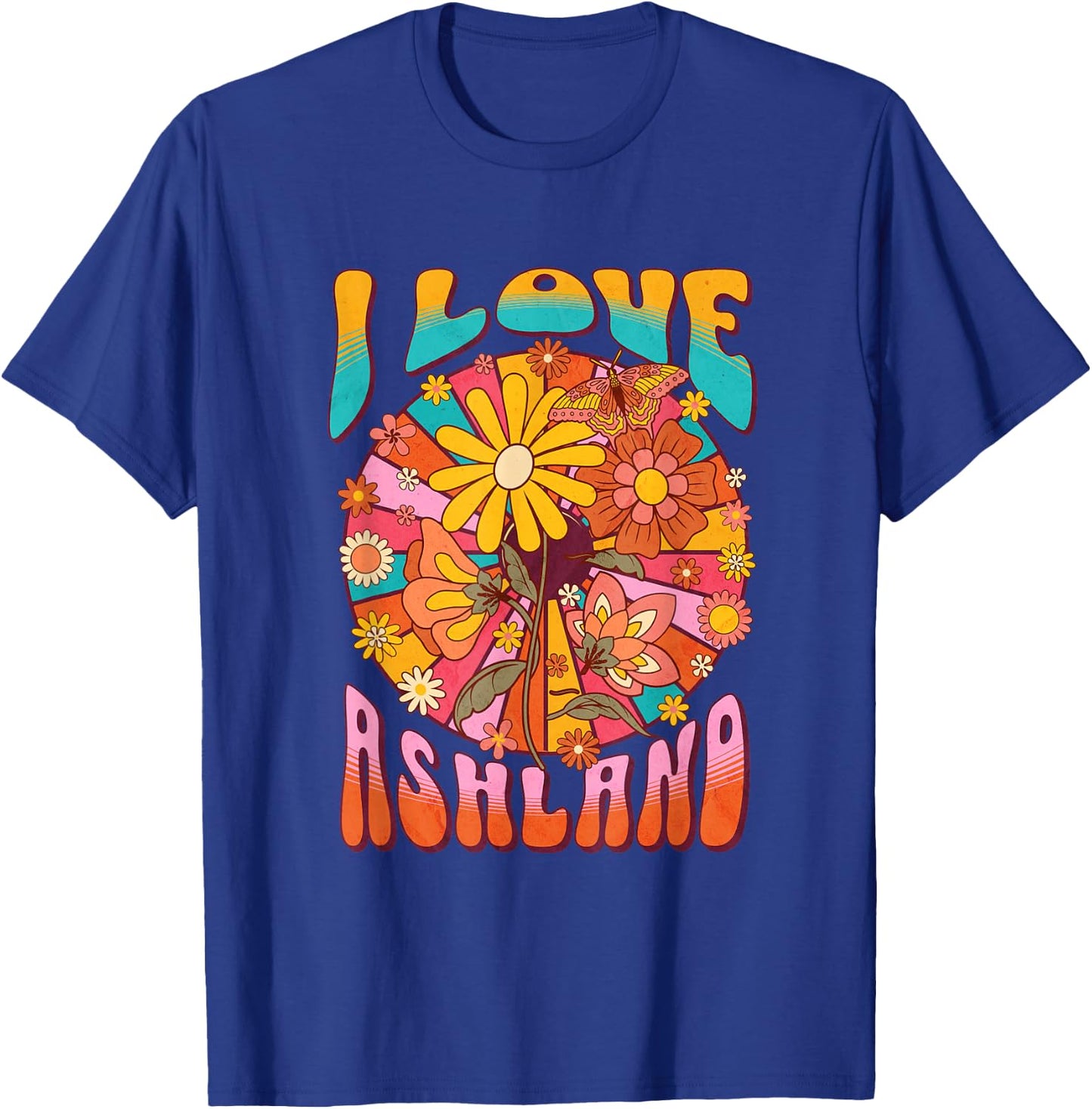Ashland, Oregon Retro 60s Style Graphic Hippie T-Shirt - T-Shirt | Royal