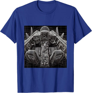 F14 Tomcat Jet Fighter Cockpit Wireframe Blueprint T-Shirt - T-Shirt | Royal