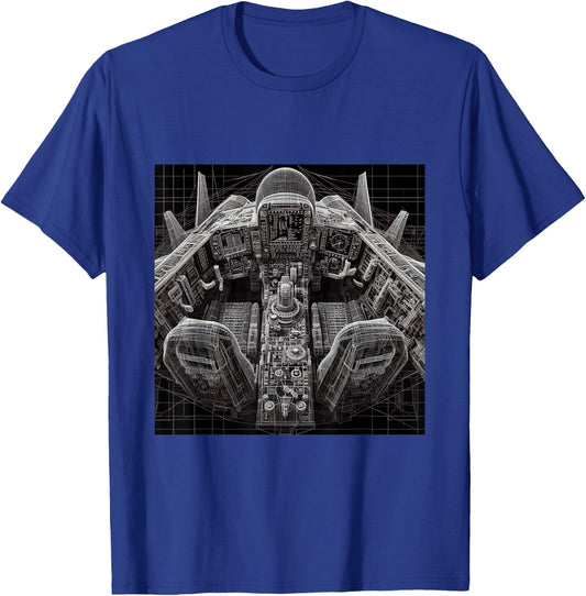 F14 Tomcat Jet Fighter Cockpit Wireframe Blueprint T-Shirt - T-Shirt | Royal