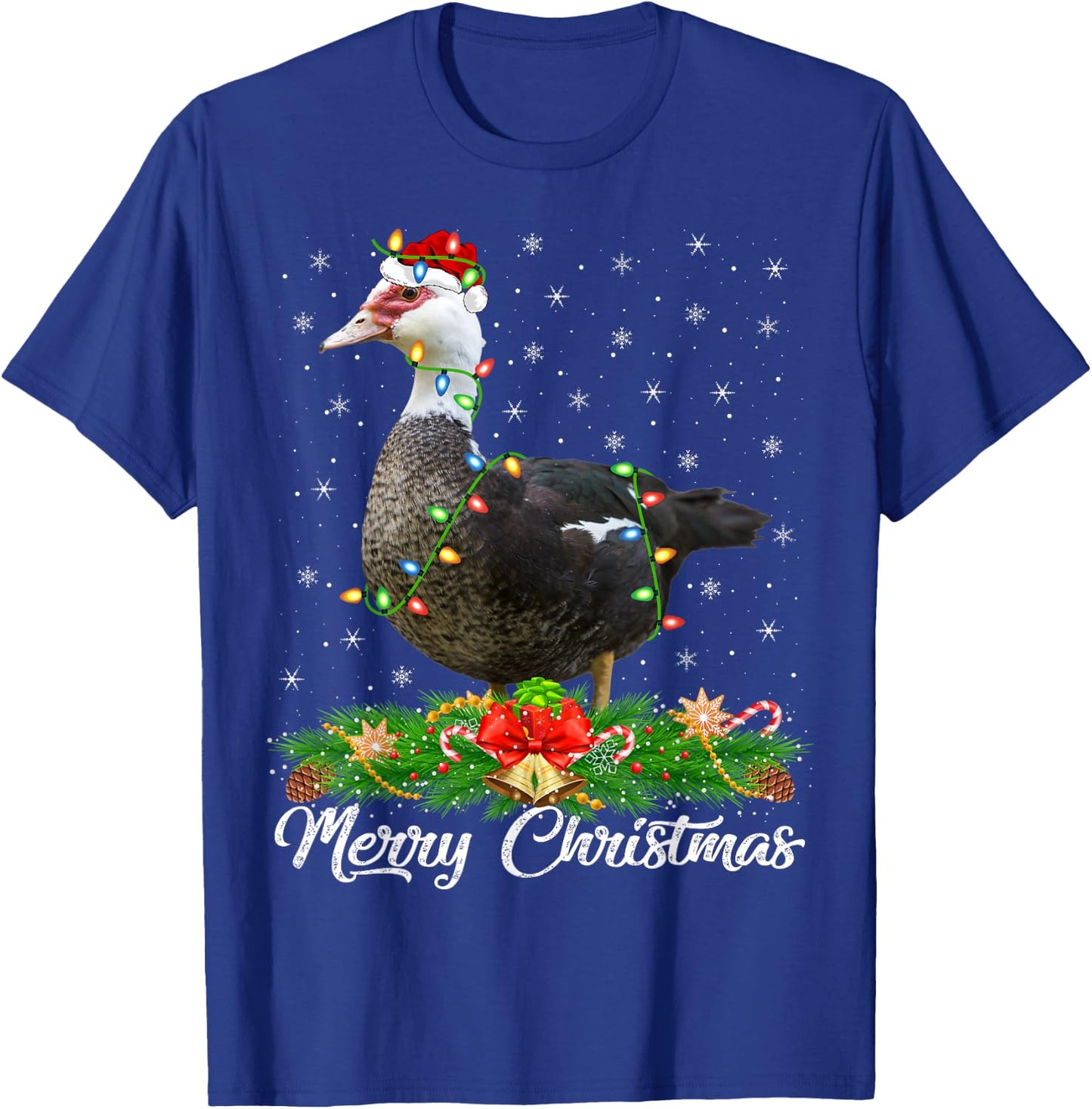 Duck Bird Lover Matching Santa Hat Muscovy Duck Christmas T-Shirt - T-Shirt | Royal