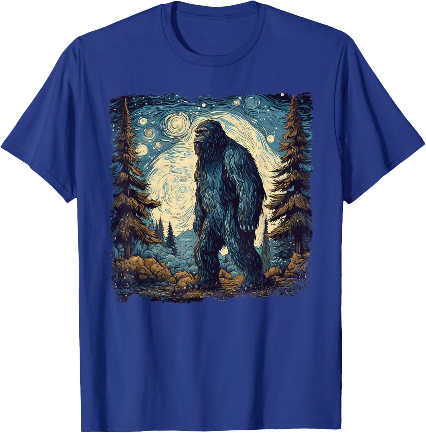 Bigfoot Starry Night Sasquatch Van Gogh Painting T-Shirt - T-Shirt | Royal