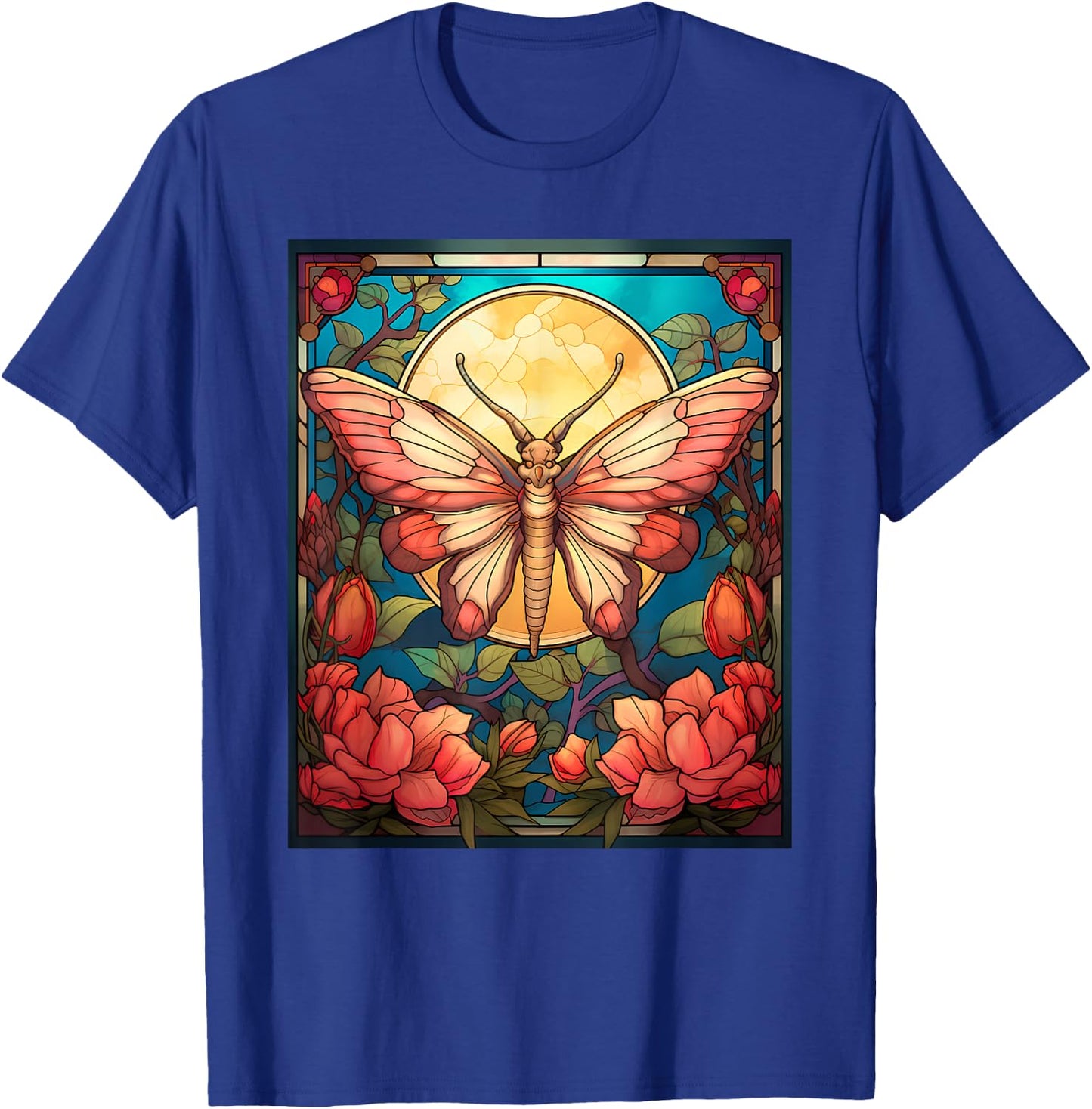 Stained Glass Style Rosy maple moth T-Shirt - T-Shirt | Royal