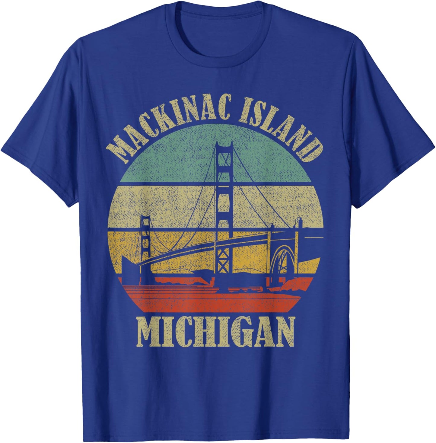 Mackinac Island Bridge Michigan Great Lakes Huron Ferry Trip T-Shirt - T-Shirt | Royal