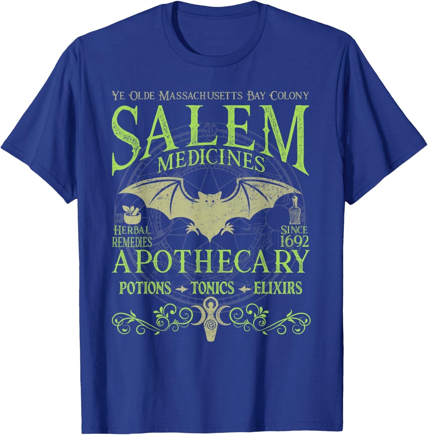 Salem Apothecary Herbalist Witch Wiccan Green Bat T-Shirt - T-Shirt | Royal