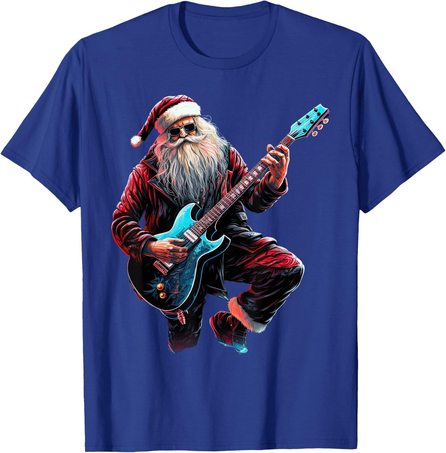 Rock & Roll Christmas Music Santa Claus Guitar Player T-Shirt - T-Shirt | Royal