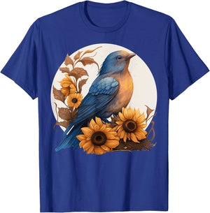 Cute Bluebird Sunflower Floral Watercolor Bluebird T-Shirt - T-Shirt | Royal