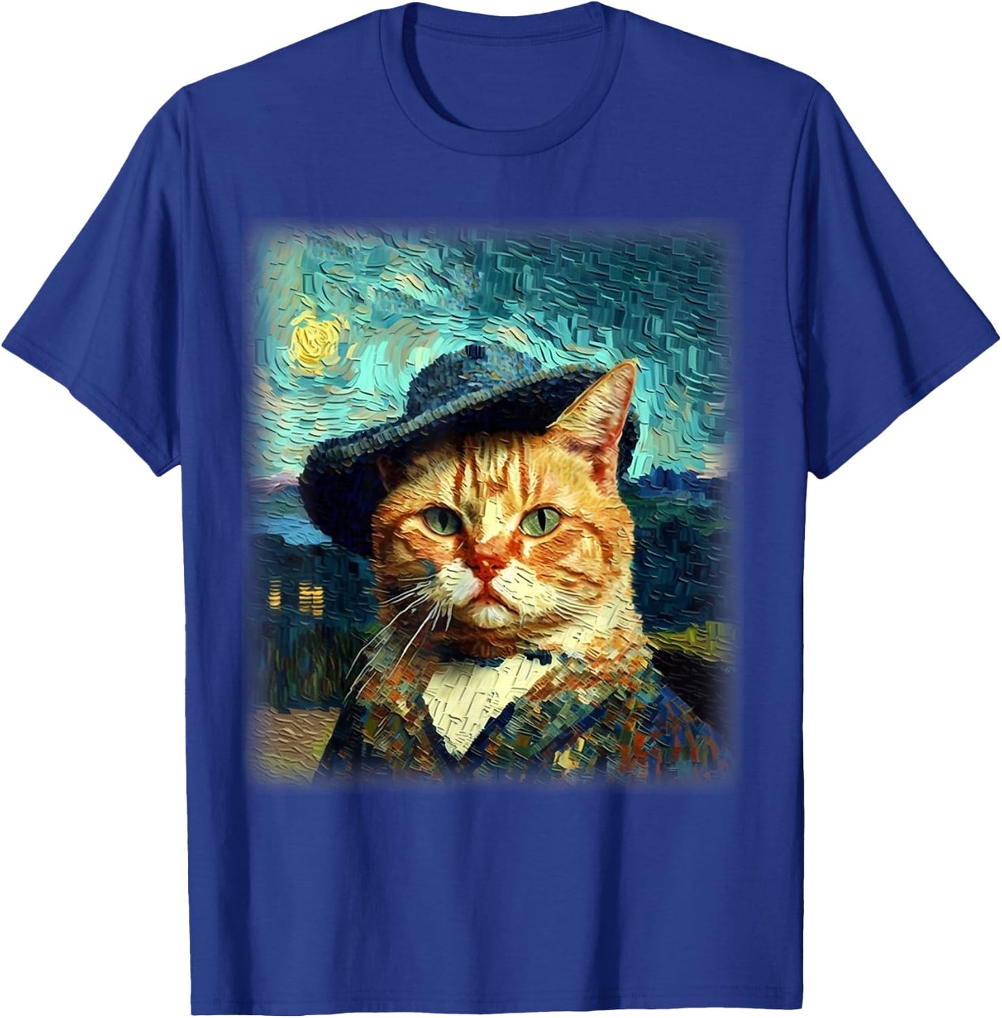Starry Night Cat, Van Gogh Cat, Cat Mom, Cat Dad, Cat Lover T-Shirt - T-Shirt | Royal