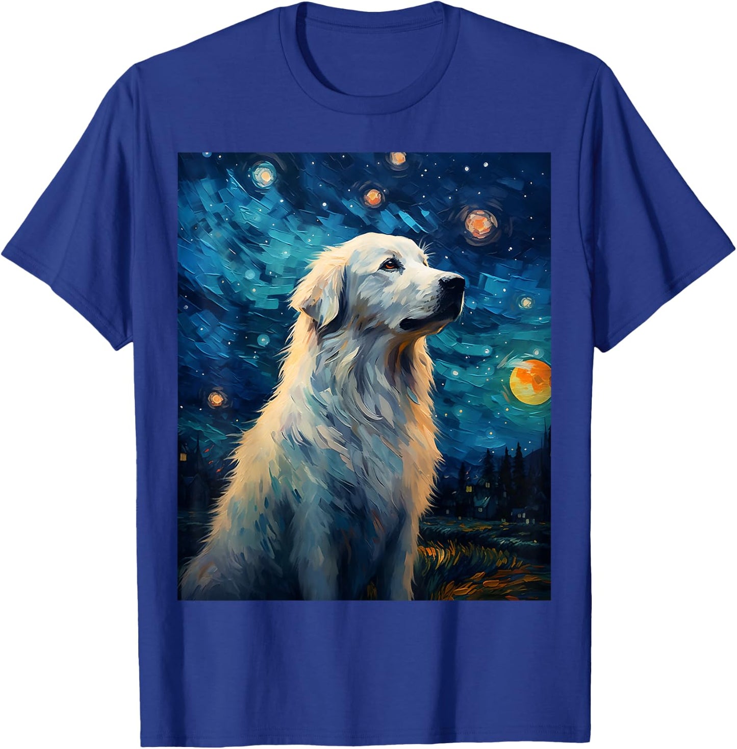 Surreal Starry Night Great Pyrenees Dog T-Shirt - T-Shirt | Royal