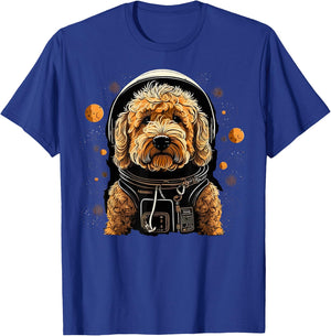 Outer Space Golden Doodle on Galaxy Astronaut Goldendoodle T-Shirt - T-Shirt | Royal