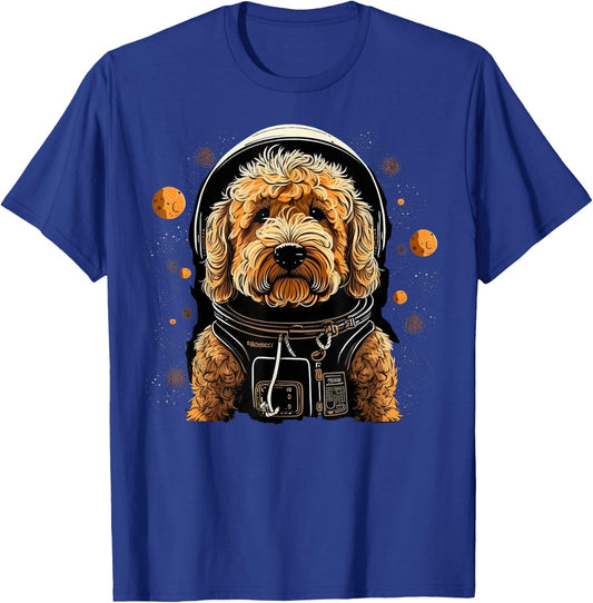 Outer Space Golden Doodle on Galaxy Astronaut Goldendoodle T-Shirt - T-Shirt | Royal