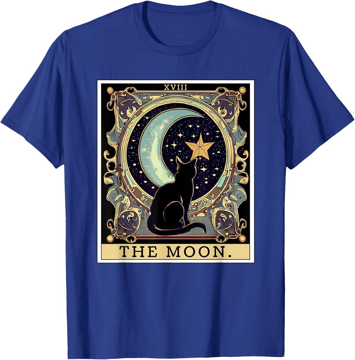 The Cresent Moon Tarot Card Vintage Black Cat Women's Men's T-Shirt - T-Shirt | Royal