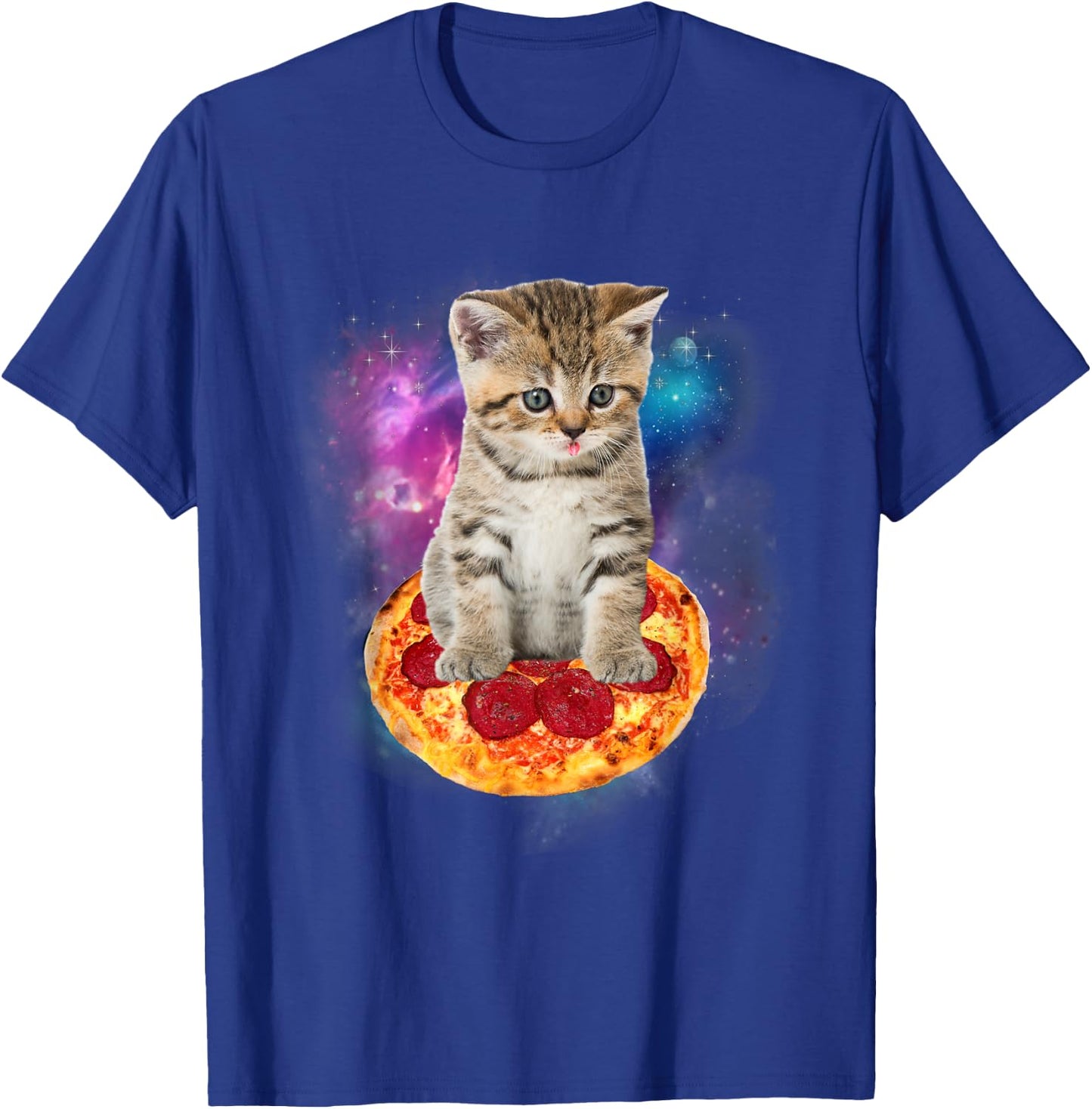 Funny Galaxy Cat in Space - Cat riding Pizza and Taco Lover Women Kids T-Shirt - T-Shirt | Royal
