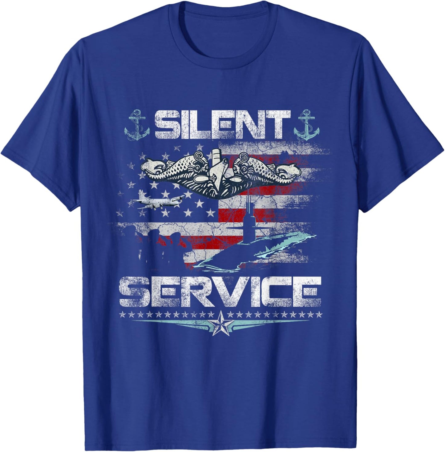 U.S Submarines Silent Service Flag Patriotic Veterans Day T-Shirt - T-Shirt | Royal