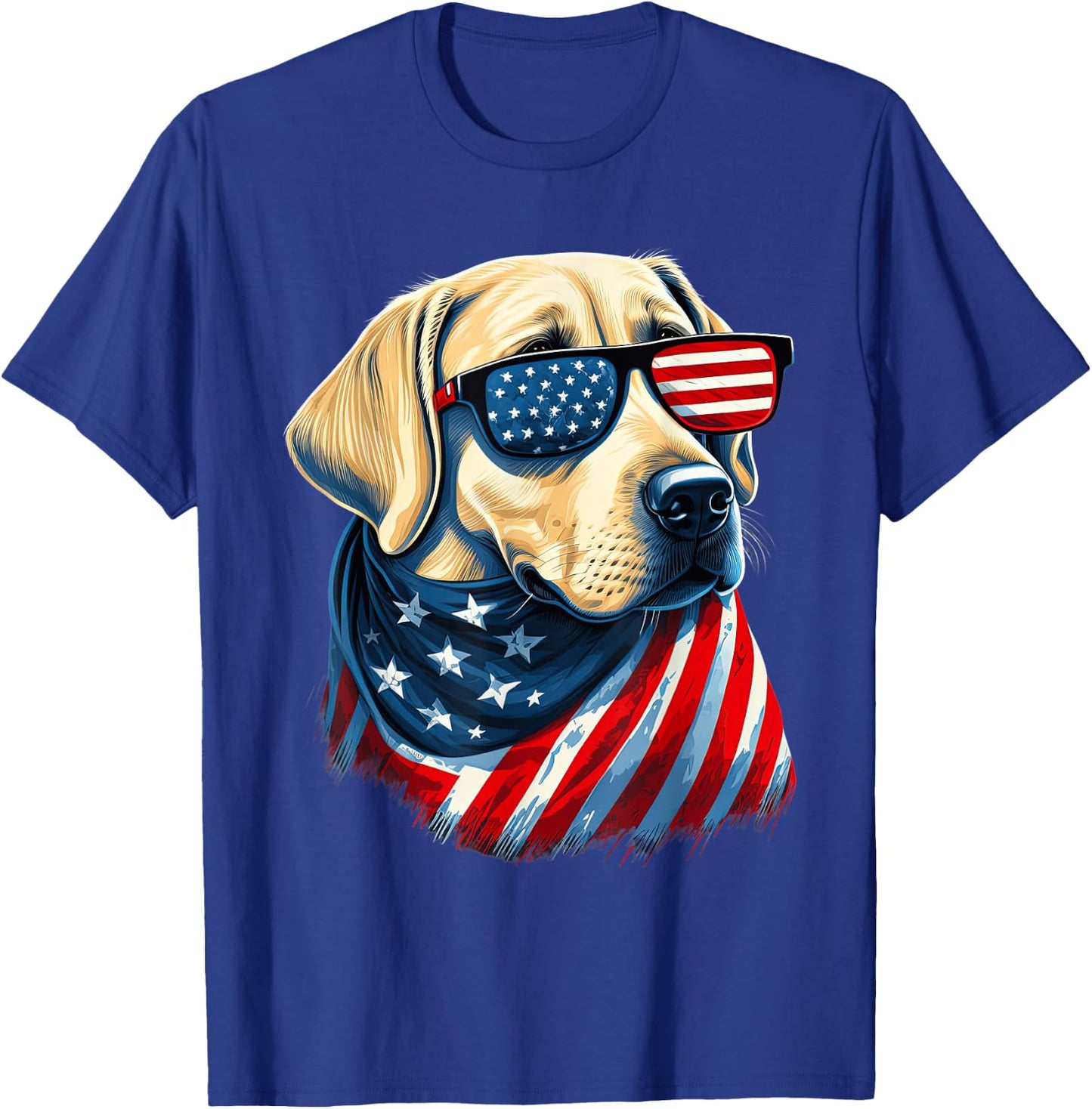 Yellow Labrador With American Flag Patriotic USA Women Kids Men T-Shirt - T-Shirt | Royal