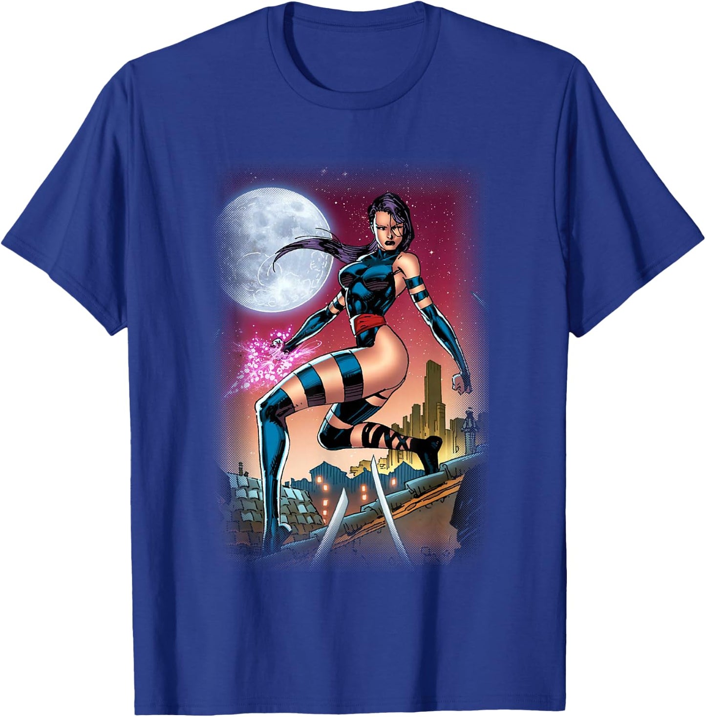 Marvel X-Men Psylocke Epic Rooftop At Night Portrait T-Shirt - T-Shirt | Royal