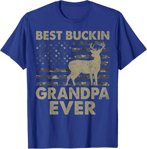 USA Flag Best Bucking Grandpa Ever Hunting Grandpa T-Shirt - T-Shirt | Royal