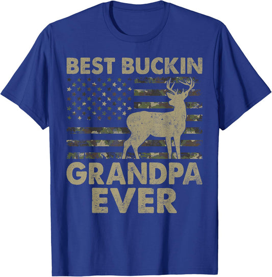 USA Flag Best Bucking Grandpa Ever Hunting Grandpa T-Shirt - T-Shirt | Royal