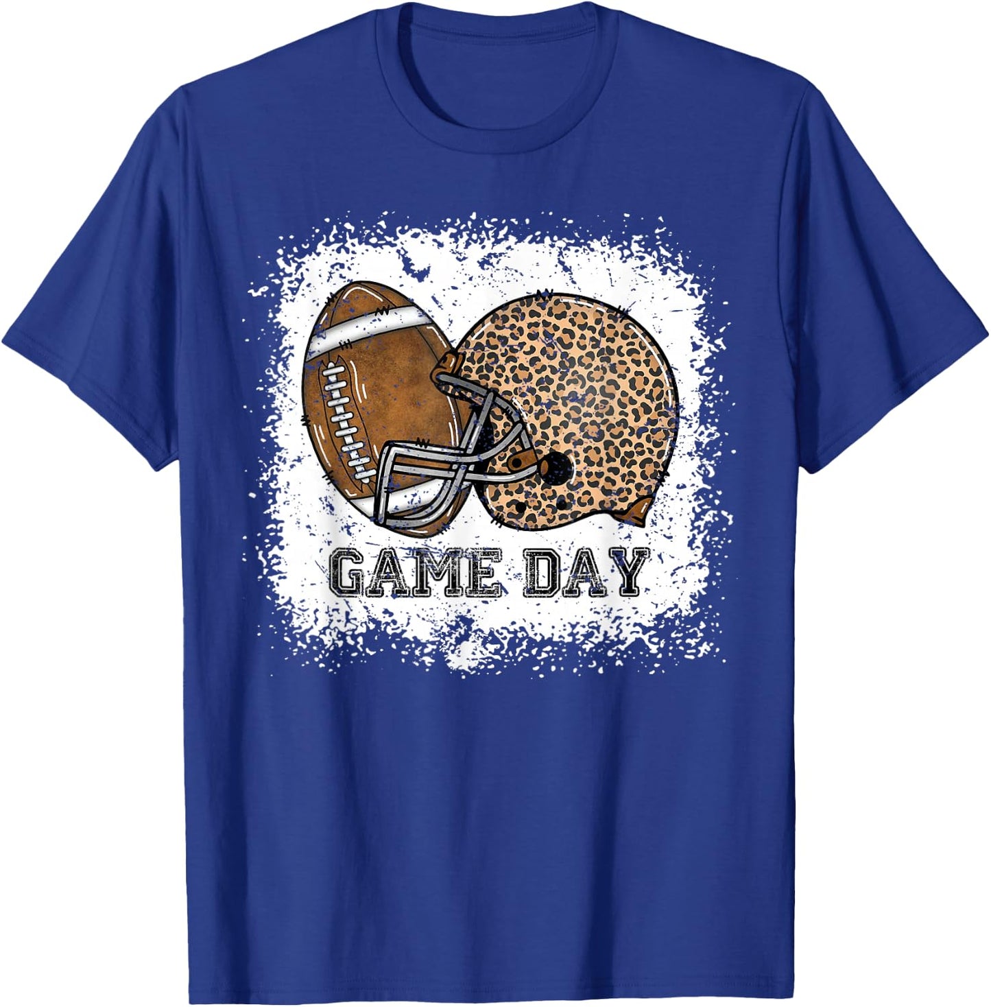 Bleached Game Day Leopard Football Helmet Sport Mom Girls T-Shirt - T-Shirt | Royal