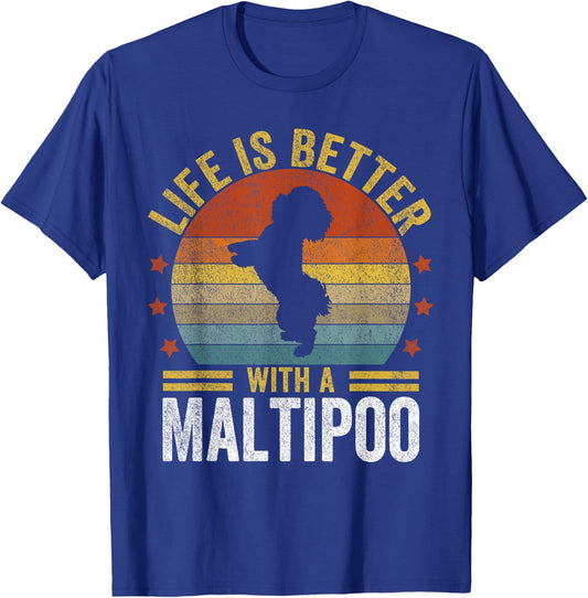 Life Is Better With An Maltipoo Retro Maltipoo Dog Vintage T-Shirt - T-Shirt | Royal