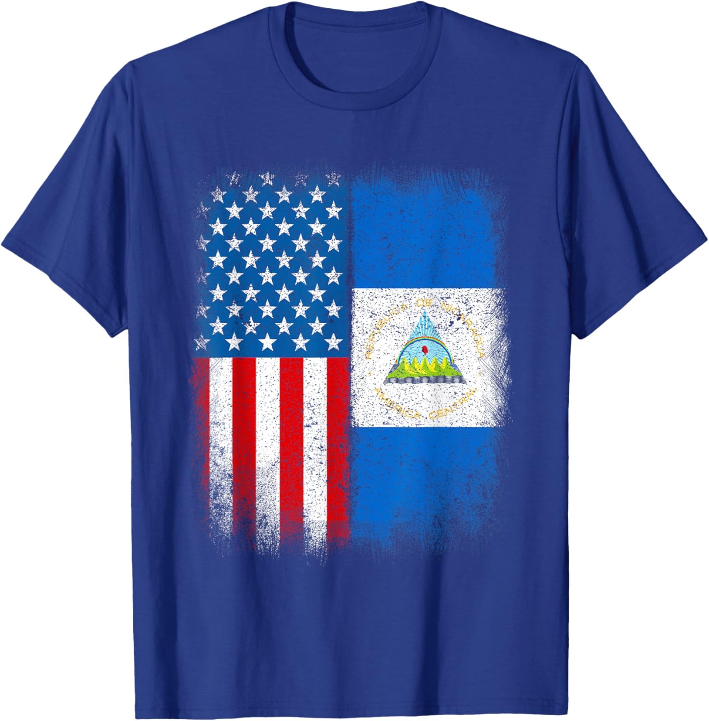 Vintage Half Nicaraguan American Flag Usa Nicaragua Country T-Shirt - T-Shirt | Royal