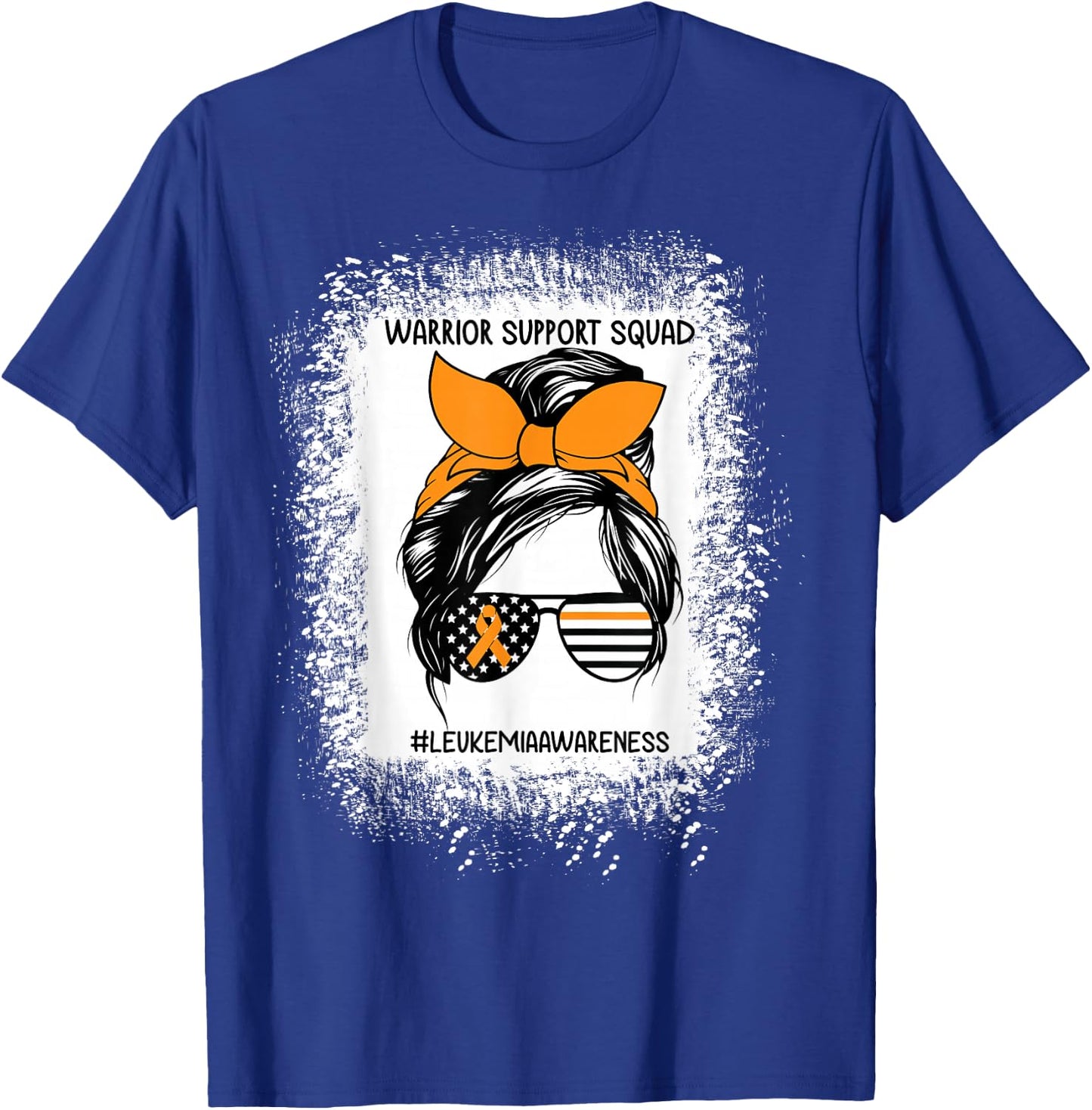 Leukemia Awareness Warrior Support Squad Messy Bun Sunglass T-Shirt - T-Shirt | Royal