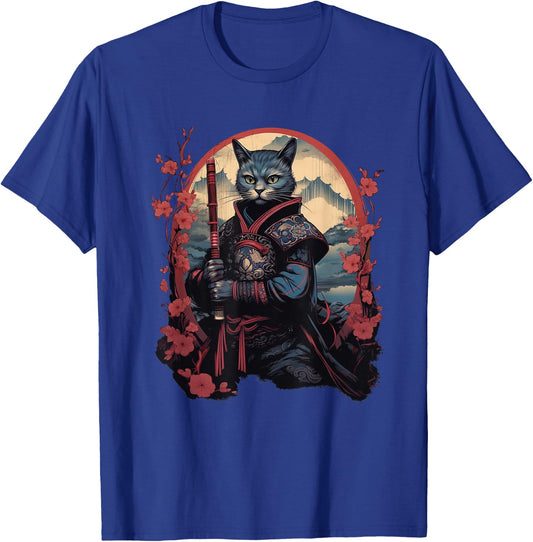 Vintage Japanese Samurai Ninja Cat Tattoo Kawaii Women Girls Kids T-Shirt - T-Shirt | Royal