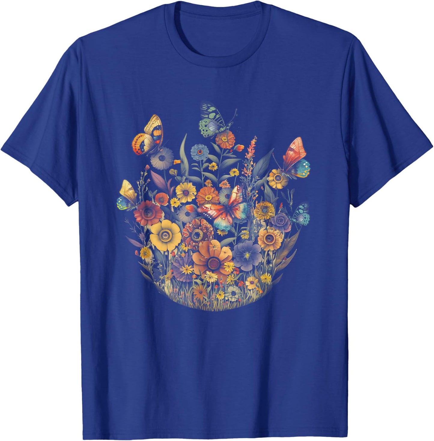 Vintage Pressed Flowers Butterflies Floral Boho Wildflowers T-Shirt - T-Shirt | Royal