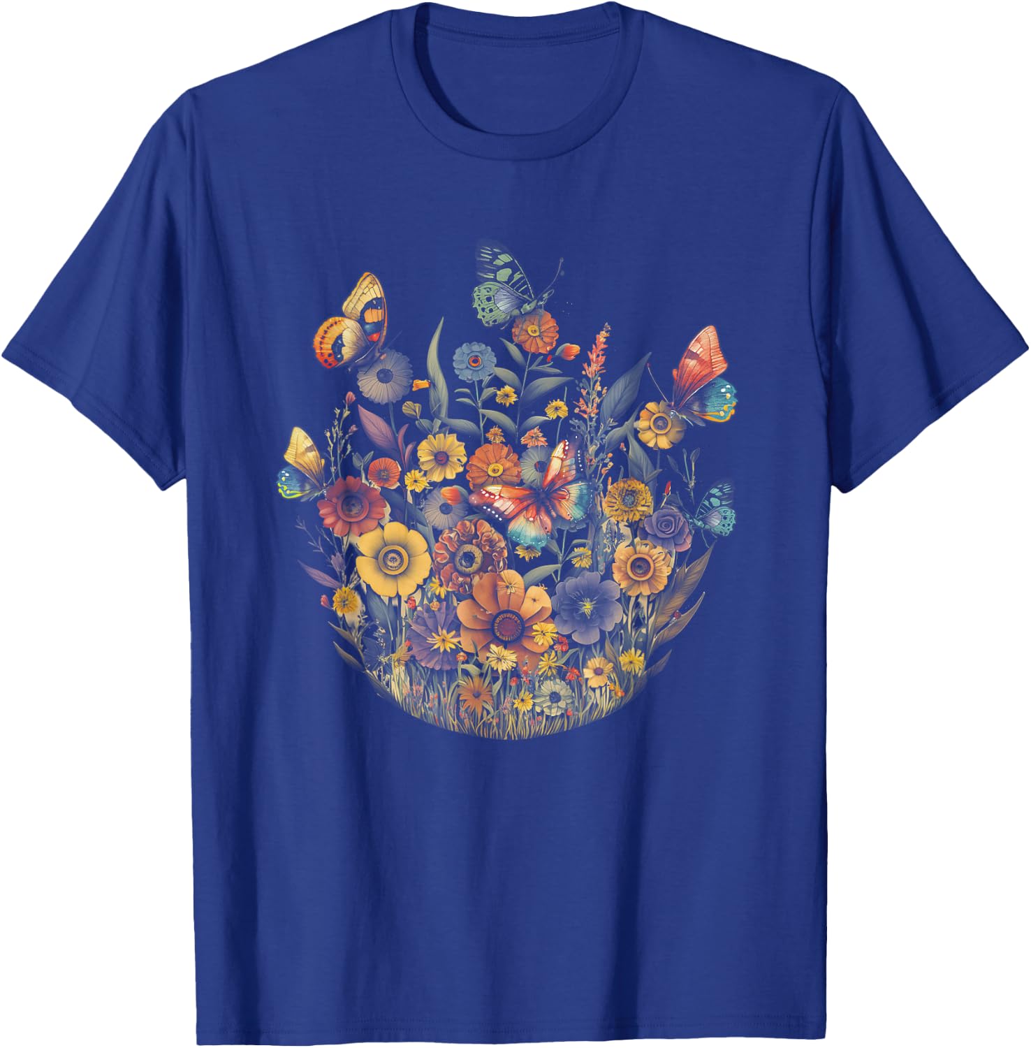 Vintage Pressed Flowers Butterflies Floral Boho Wildflowers T-Shirt - T-Shirt | Royal