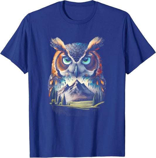 Abstract Owl Mountain Realistic Animal Nature T-Shirt - T-Shirt | Royal