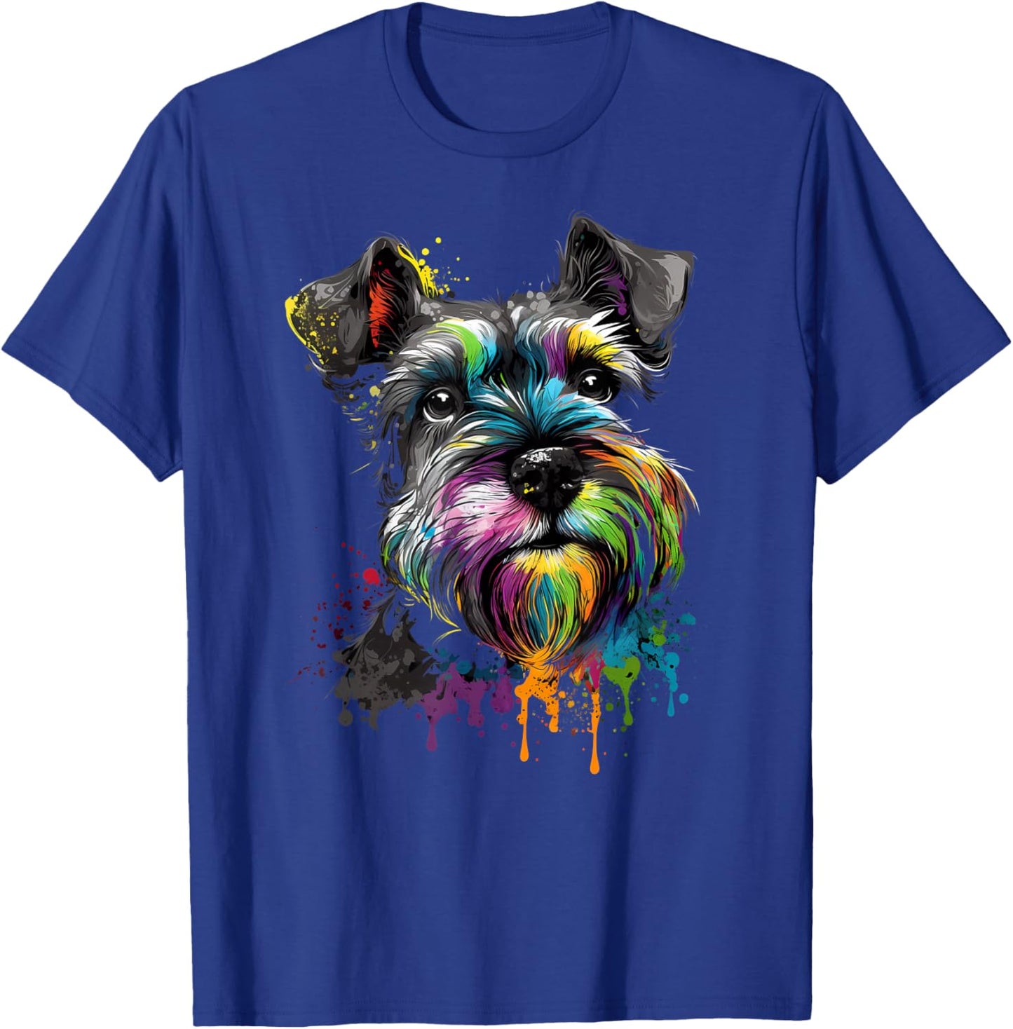 Mini Miniature Schnauzer Face Colorful Dog Art Black T-Shirt - T-Shirt | Royal