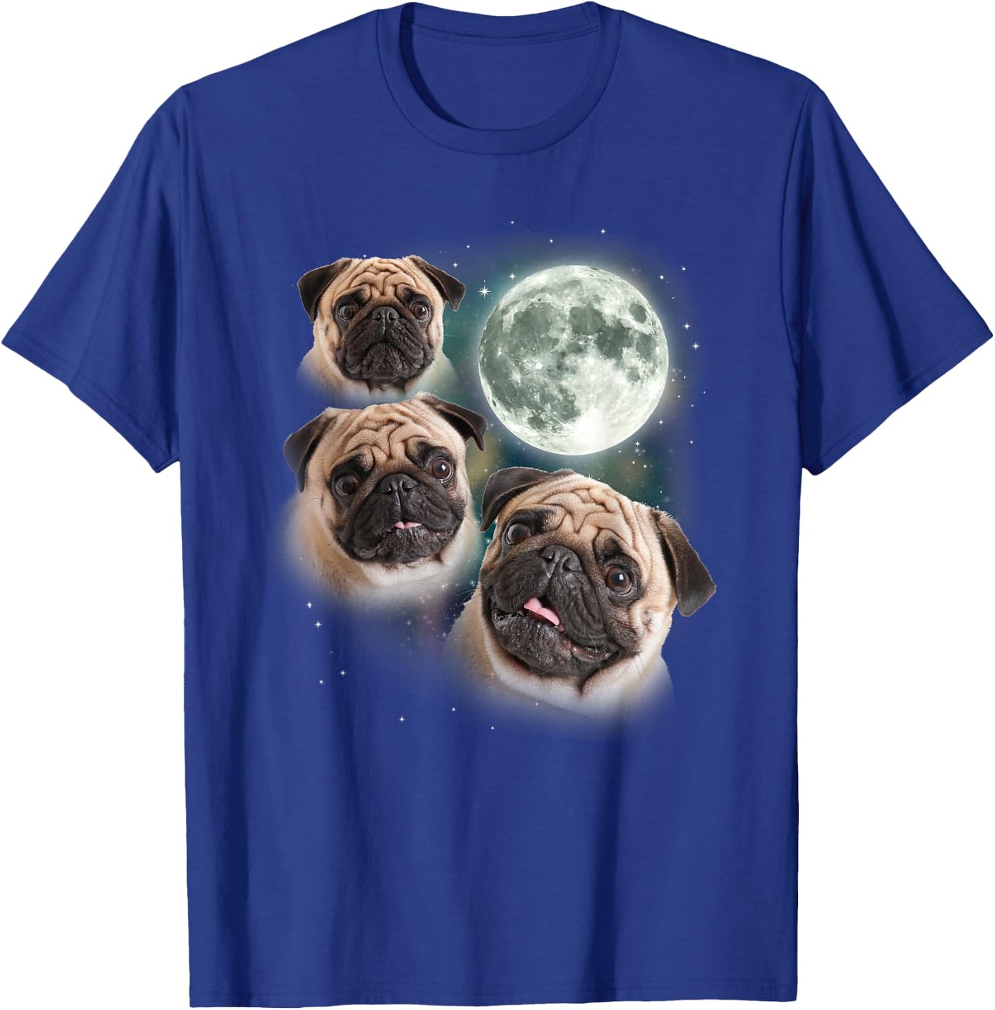 Funny Pug Shirt | 3 Pug Moon Dog Lovers Three Space Canines T-Shirt - T-Shirt | Royal