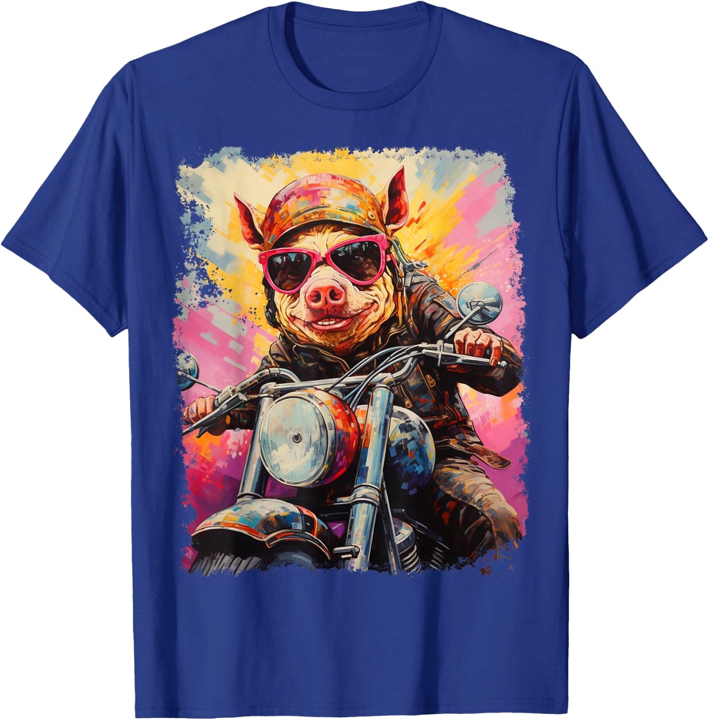 Motorbike Gear Pig on Motorcycle T-Shirt - T-Shirt | Royal