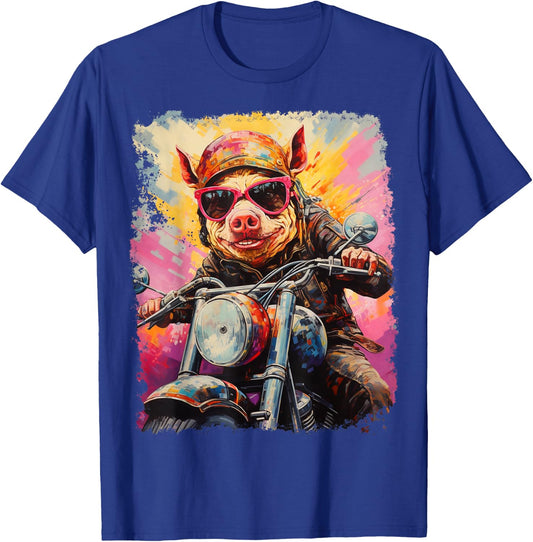 Motorbike Gear Pig on Motorcycle T-Shirt - T-Shirt | Royal
