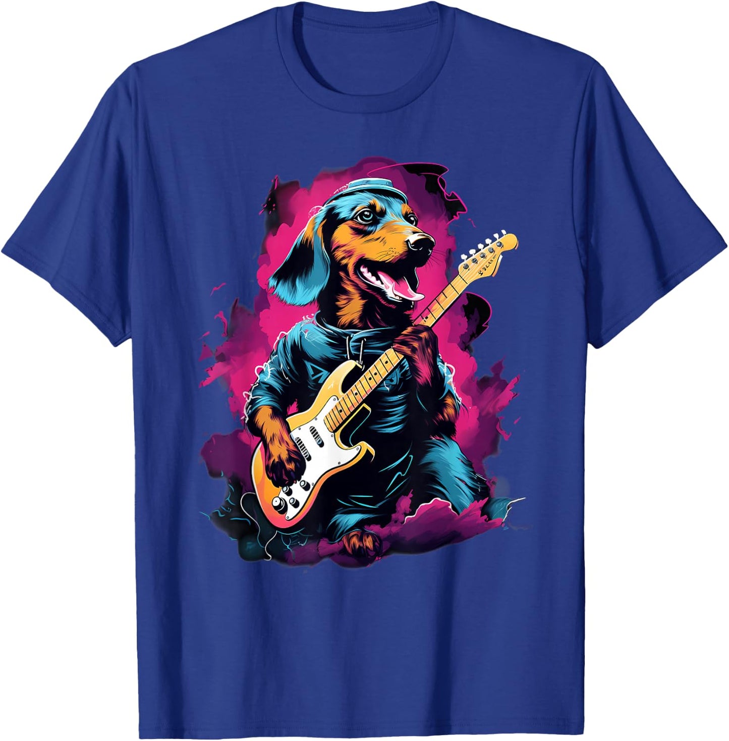 Punk Rock Guitar Dachshund Dog Guitarist T-Shirt - T-Shirt | Royal