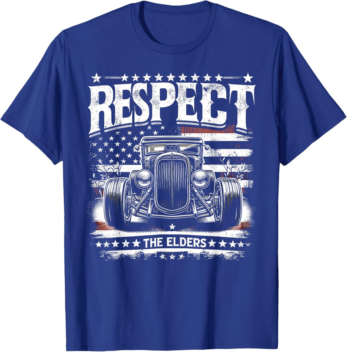 Hot Rod Grandpa, Respect The Elders, Patriotic Rat Rod Car T-Shirt - T-Shirt | Royal