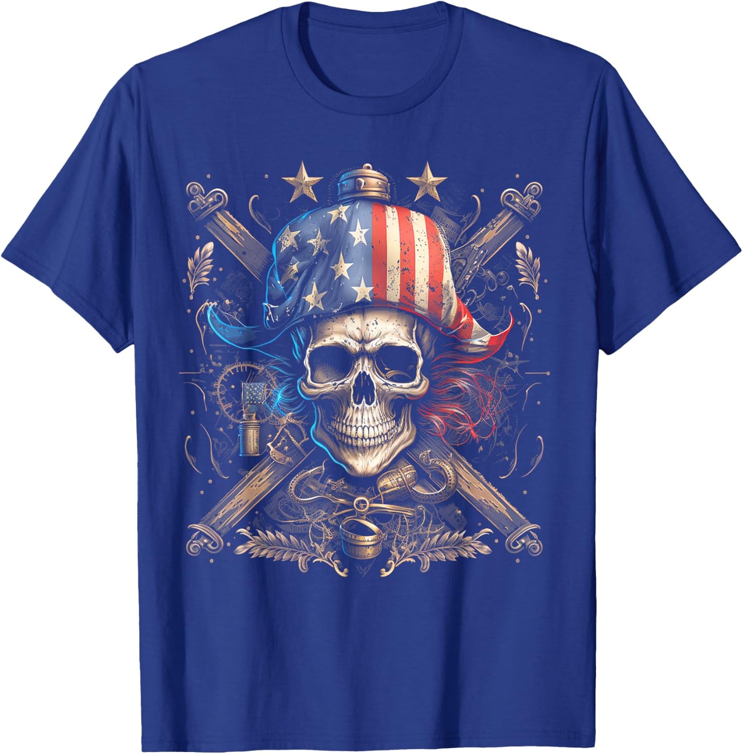 Pirate 4th of July American Flag USA America Funny T-Shirt - T-Shirt | Royal
