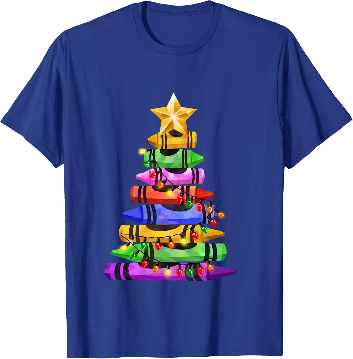 Funny Student Teacher Crayon Christmas Tree Lights Cute Xmas T-Shirt - T-Shirt | Royal