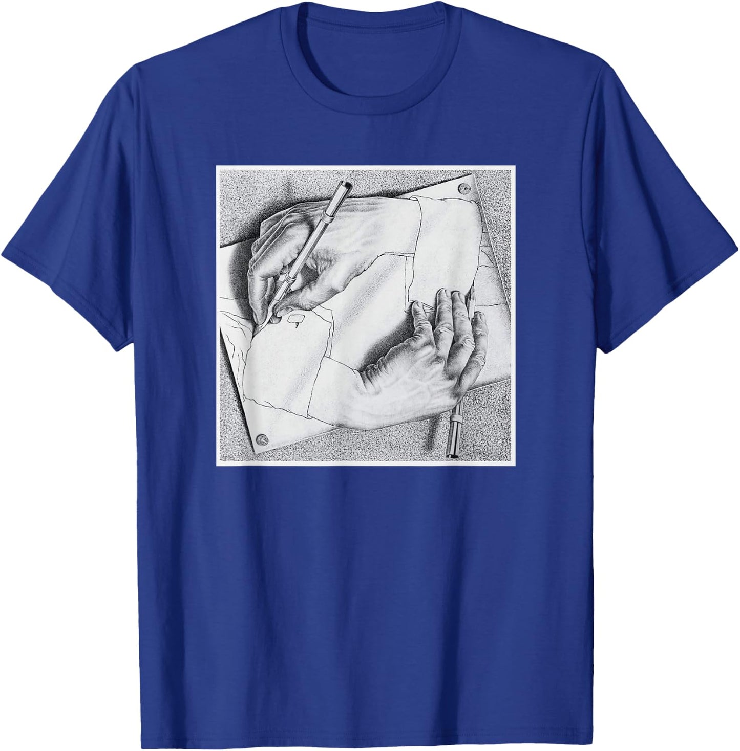 Drawing Hands Illusion Artwork T-Shirt - T-Shirt | Royal