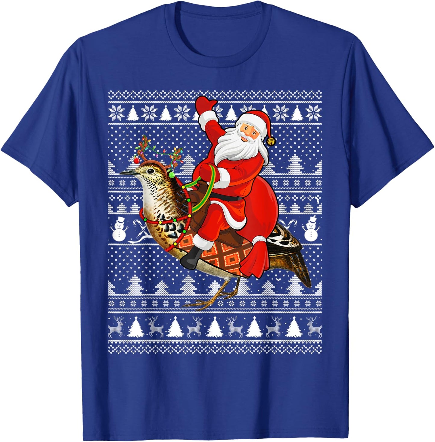Quail Bird Xmas Holiday Ugly Santa Riding Quail Christmas T-Shirt - T-Shirt | Royal