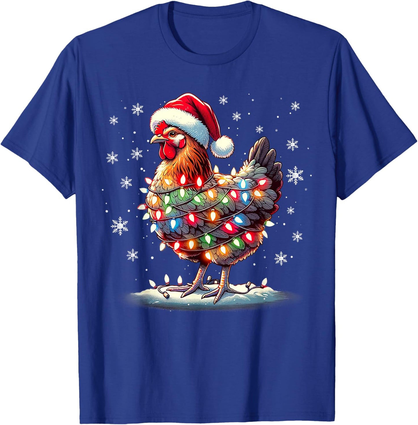 Chicken Santa Christmas Light Funny Xmas Chicken Pajamas T-Shirt - T-Shirt | Royal