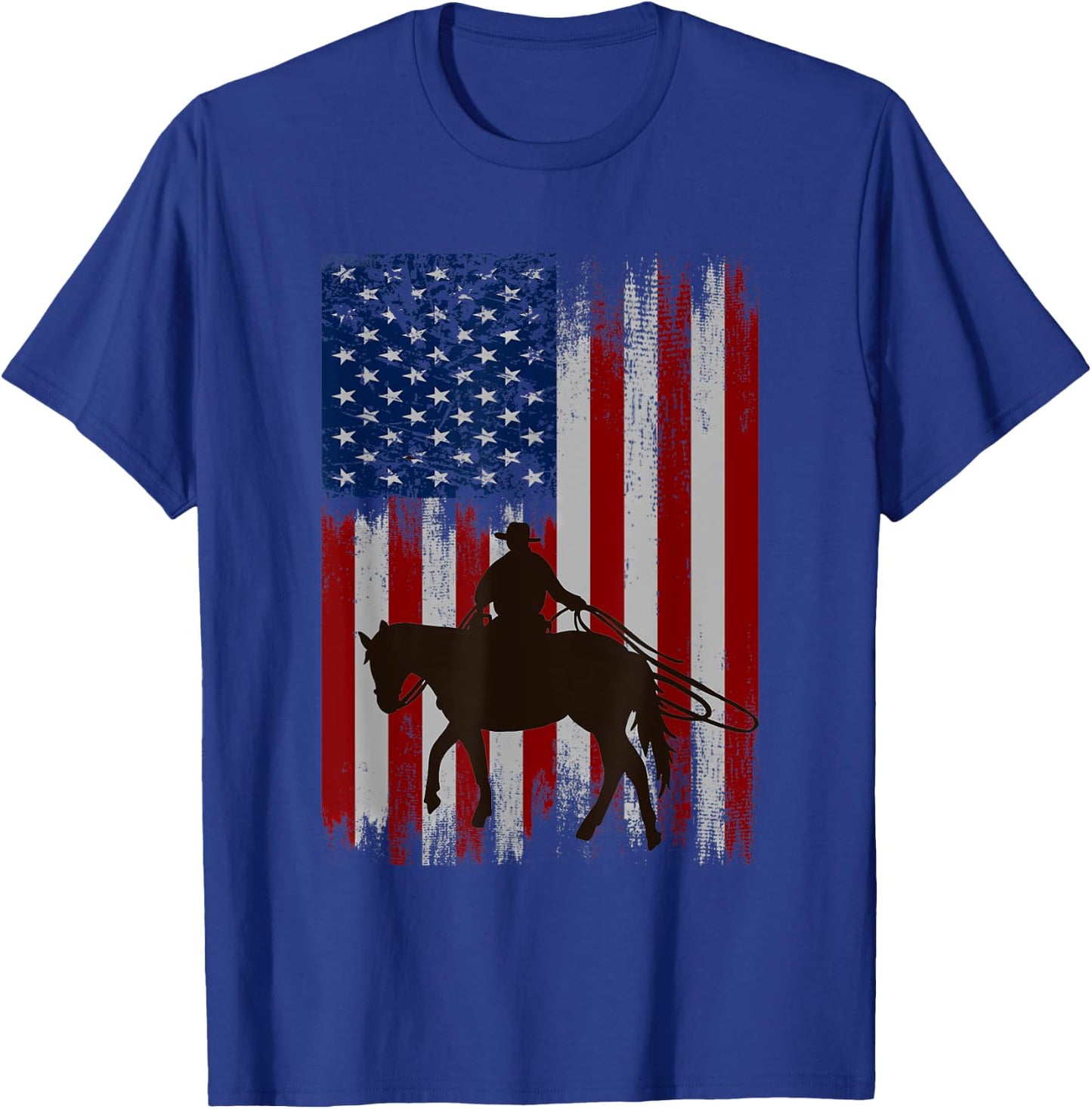 Vintage USA flag cowboy silhouette horse riding western T-Shirt - T-Shirt | Royal