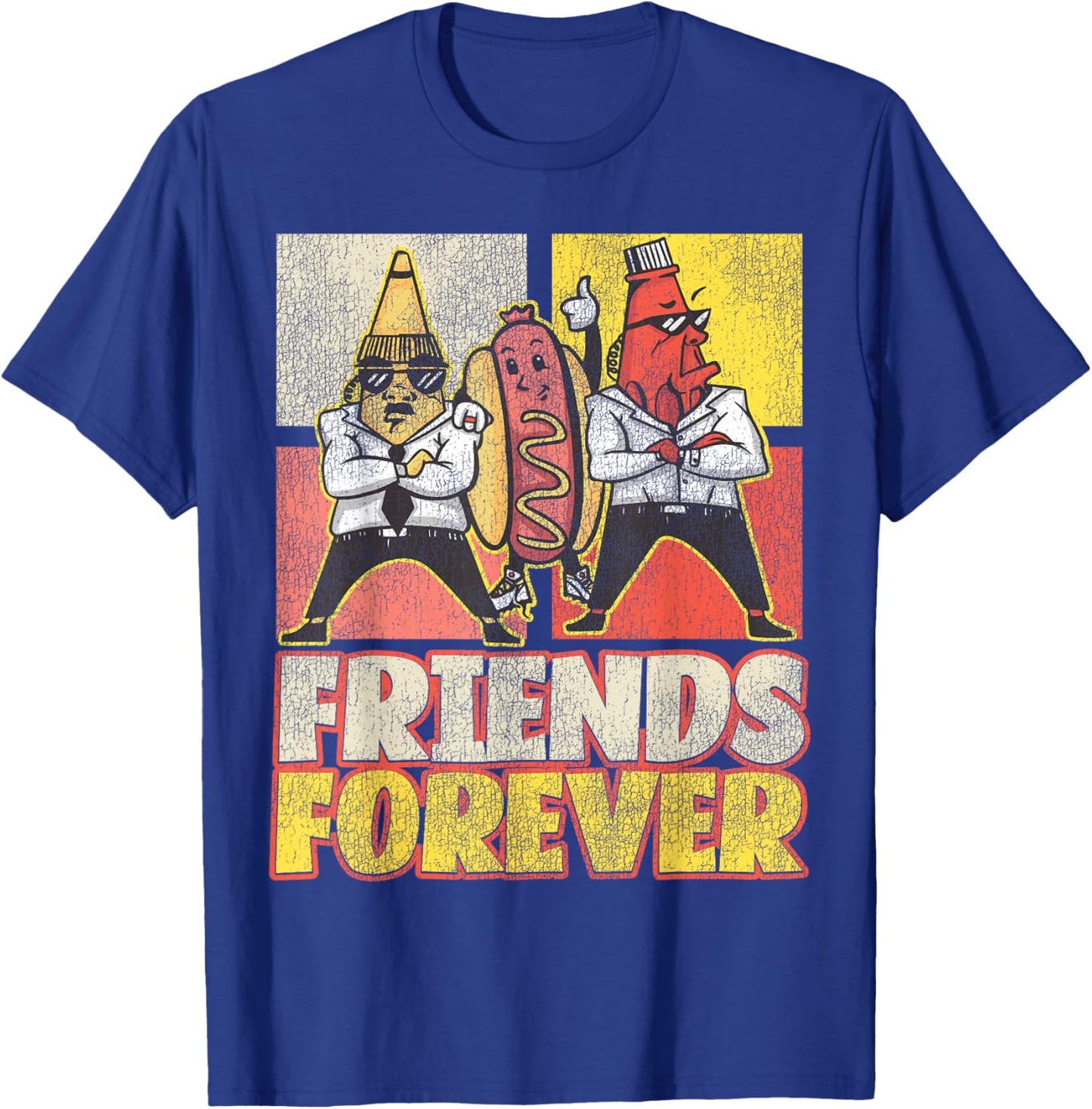 Hot Dog Adult Vintage Friends Forever T-Shirt - T-Shirt | Royal