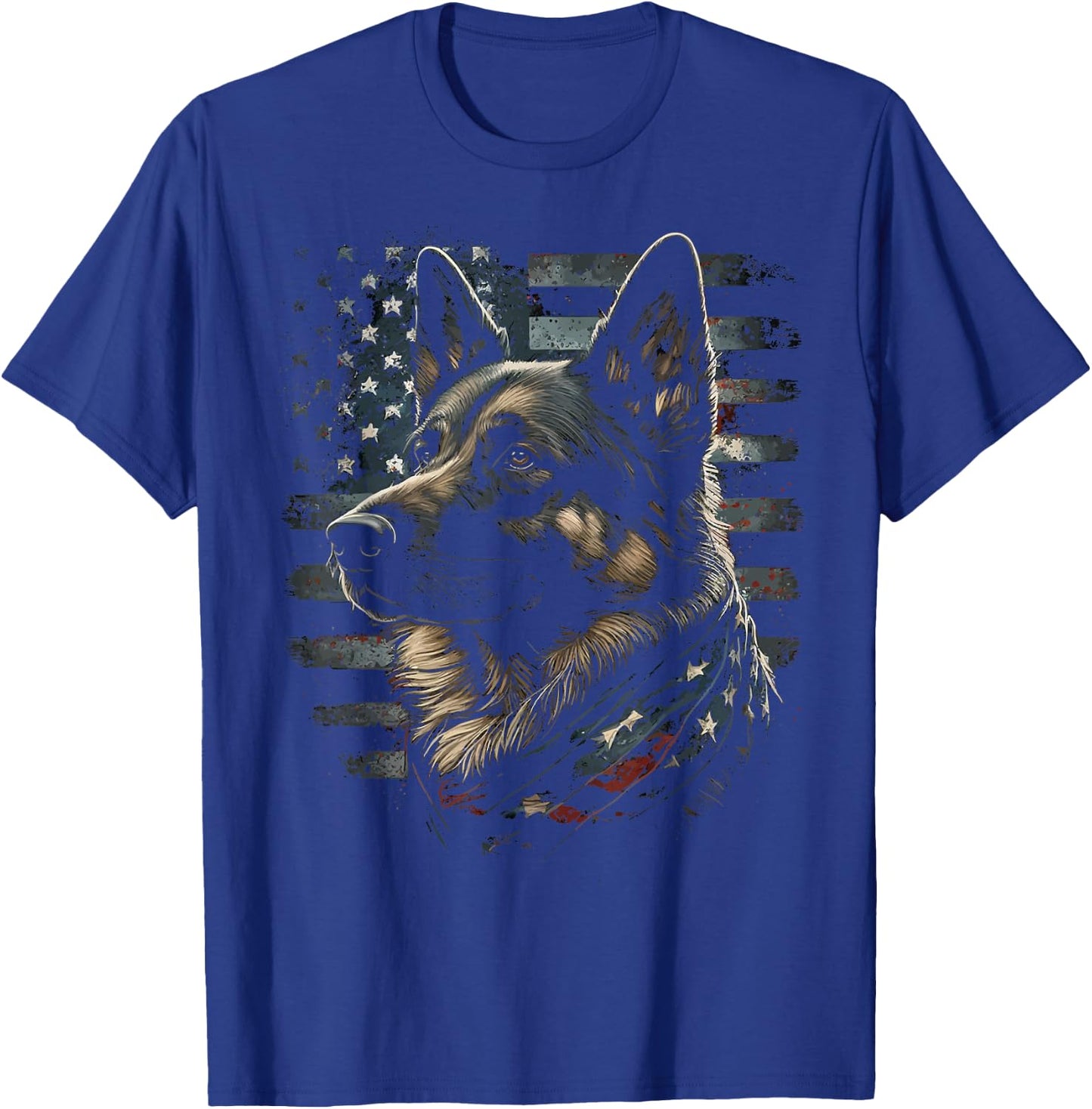 German Shepherd USA Flag Patriotic Shepherd T-Shirt - T-Shirt | Royal