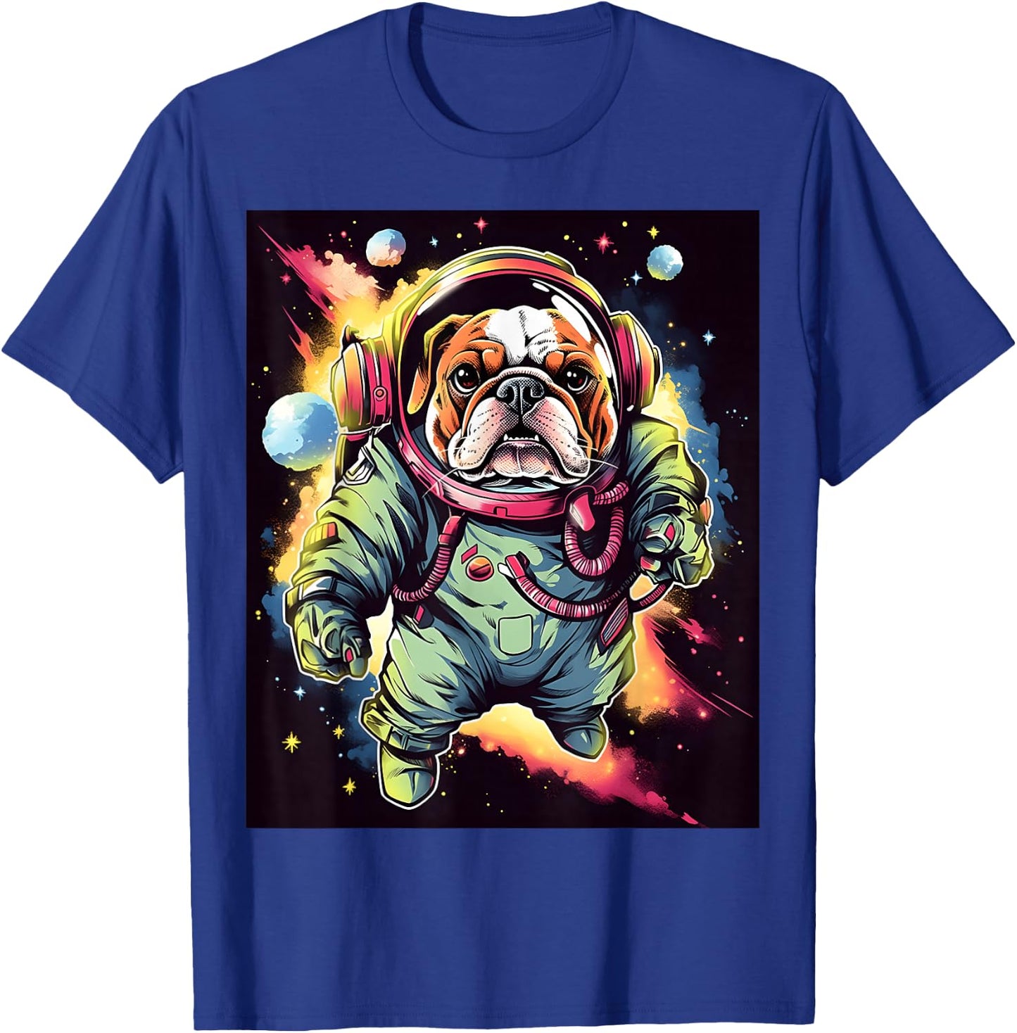 AstroBulldog: Journey to the Stars T-Shirt - T-Shirt | Royal