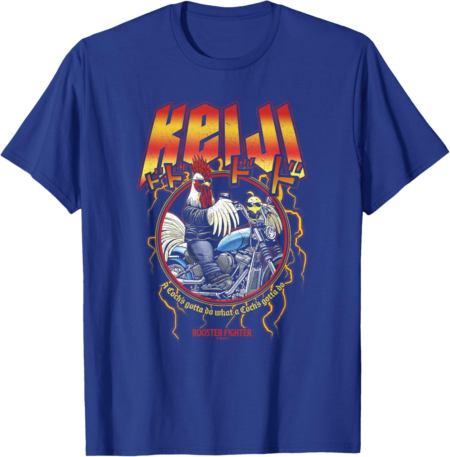 Rooster Fighter Keiji Metal Motorcycle Circle T-Shirt - T-Shirt | Royal