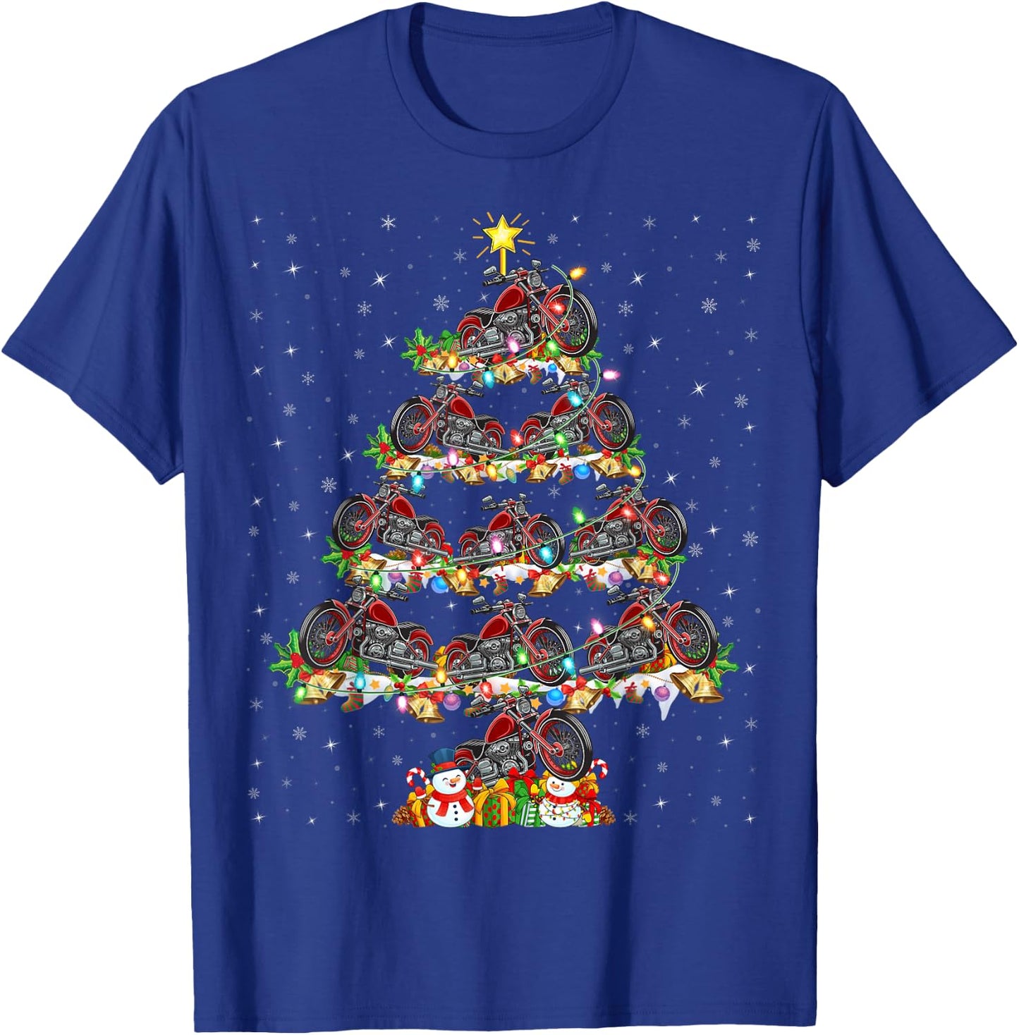 Motorcycle Xmas Lighting Santa Motorcycle Christmas Tree T-Shirt - T-Shirt | Royal